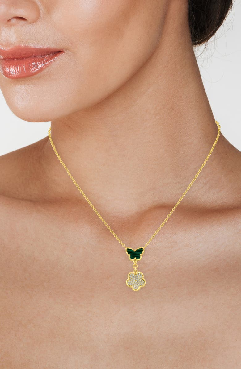 CZ by Kenneth Jay Lane Stone Butterfly & Pavé Cubic Zirconia Pendant Necklace, Alternate, color, Green/ Clear Gold