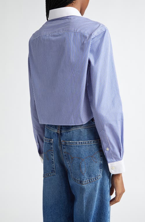 Sporty And Rich Sporty & Rich Vendome Oversize Crop Cotton Button-up Shirt In White/navy Stripe