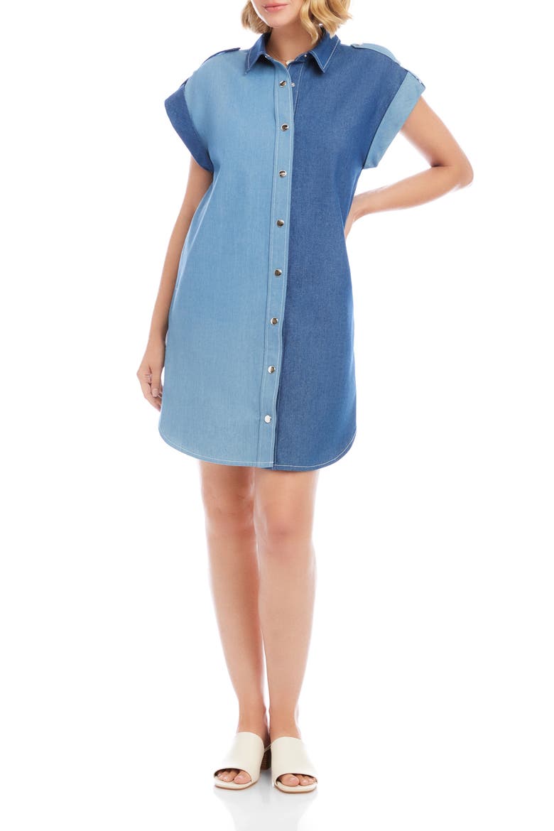 Colorblock Denim Shirtdress, Main, color, DENIM