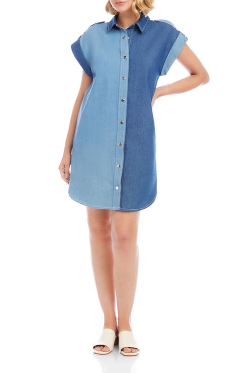 Colorblock Denim Shirtdress