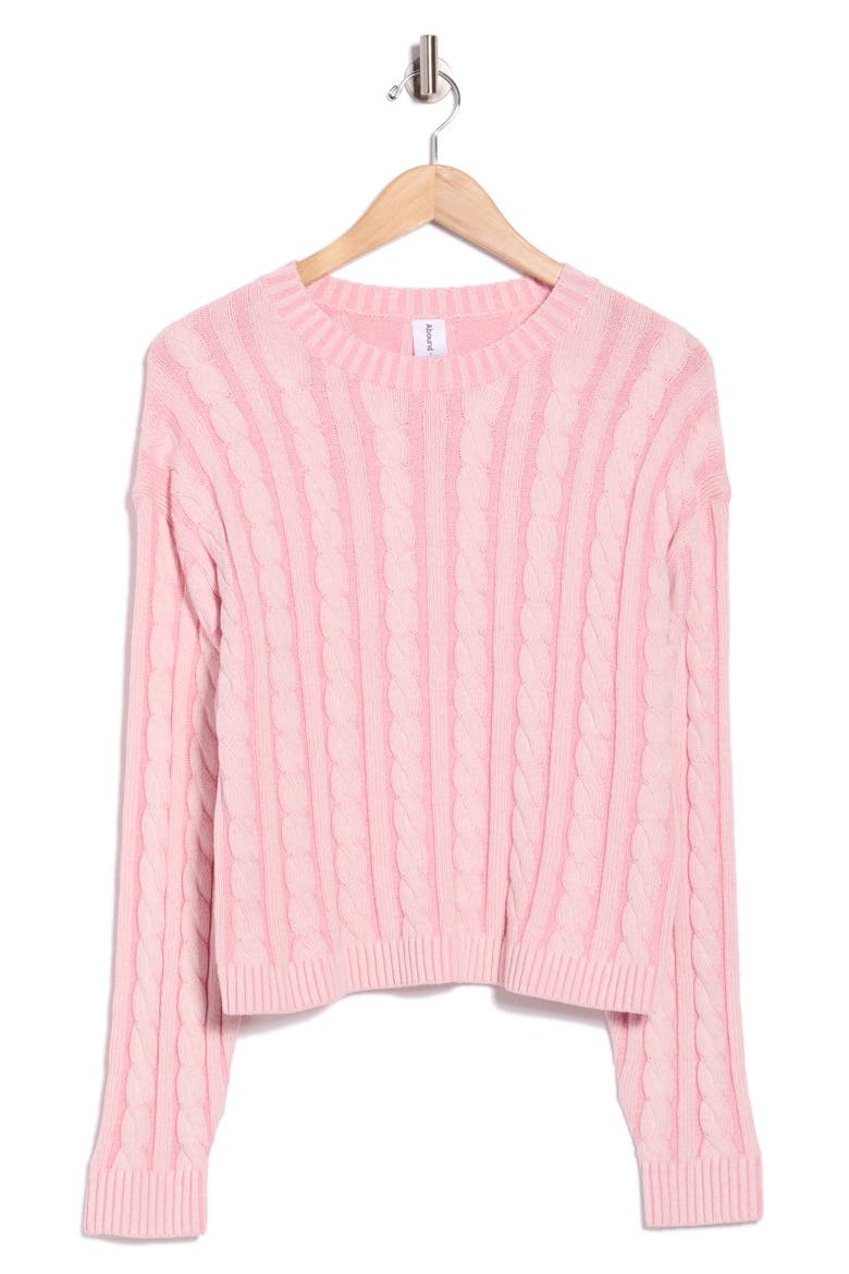 Cable Crew Sweater, Alternate, color, PINK COMBO