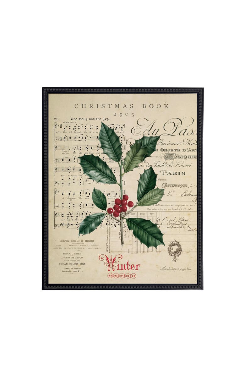 Antique Curiosities Vintage Painting of Holly on a distressed bookplate background, Main, color, Beige / Green