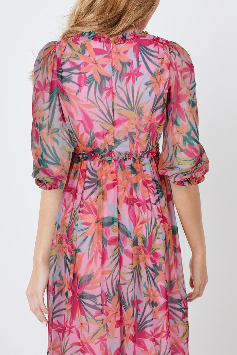 Floral Print Empire Waist Midi Dress, Alternate, color, Tropical