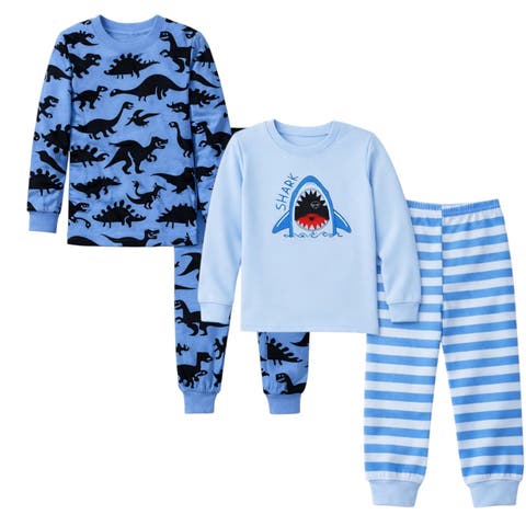 Kids and Toddlers Boys Blue Dinosaurs/Cars Soft 2 Pack Pajama Sets Snug Fitted Ultra Soft Sleepwear Sets Long Sleeve