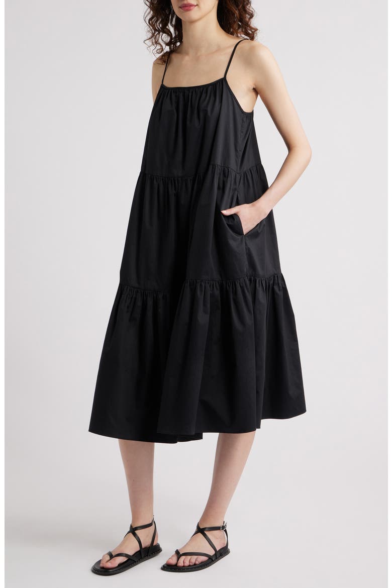 The Addison Tiered Cotton Sundress, Main, color, NOIR