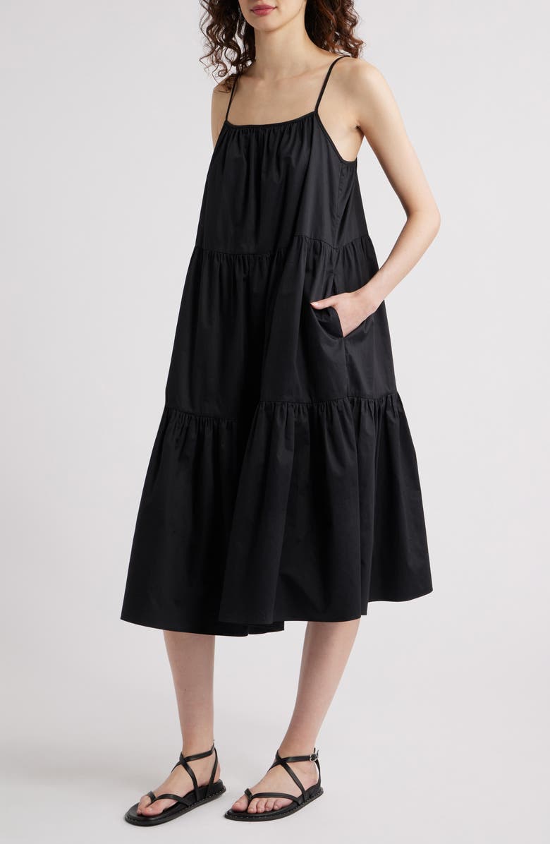 Solid & Striped The Addison Tiered Cotton Sundress, Main, color, Noir