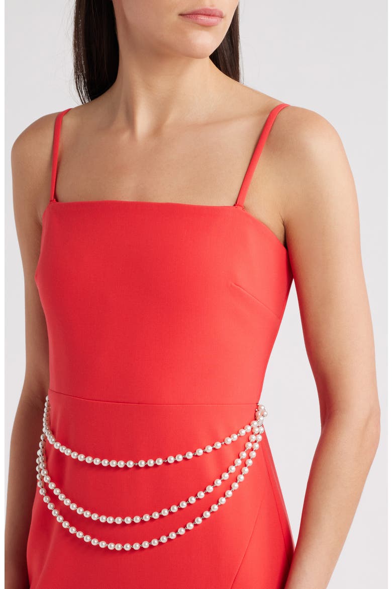 Josie Faux Pearl Belt Detail Column Gown, Alternate, color, BITTERSWEET