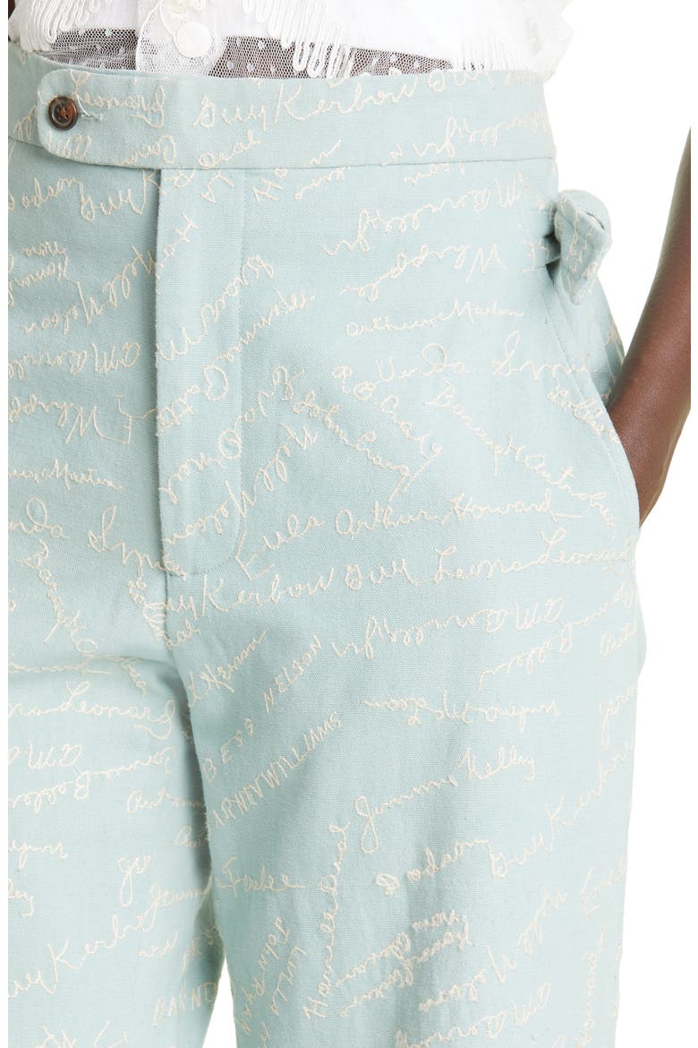 Powder Signature Embroidered Bow Cotton & Linen Ankle Pants, Alternate, color, BLUE