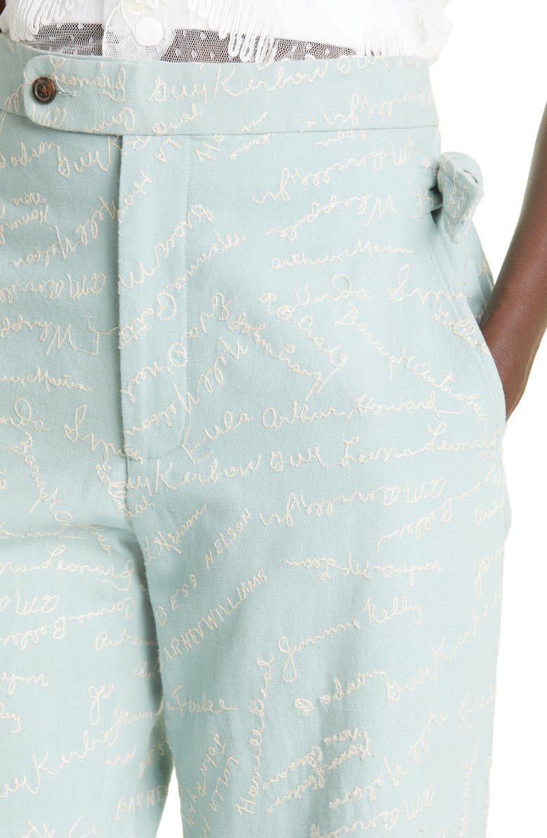 Bode Powder Signature Embroidered Bow Cotton & Linen Ankle Pants, Alternate, color, 