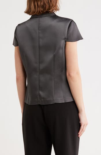 Collar Short Sleeve Satin Button-Up Shirt