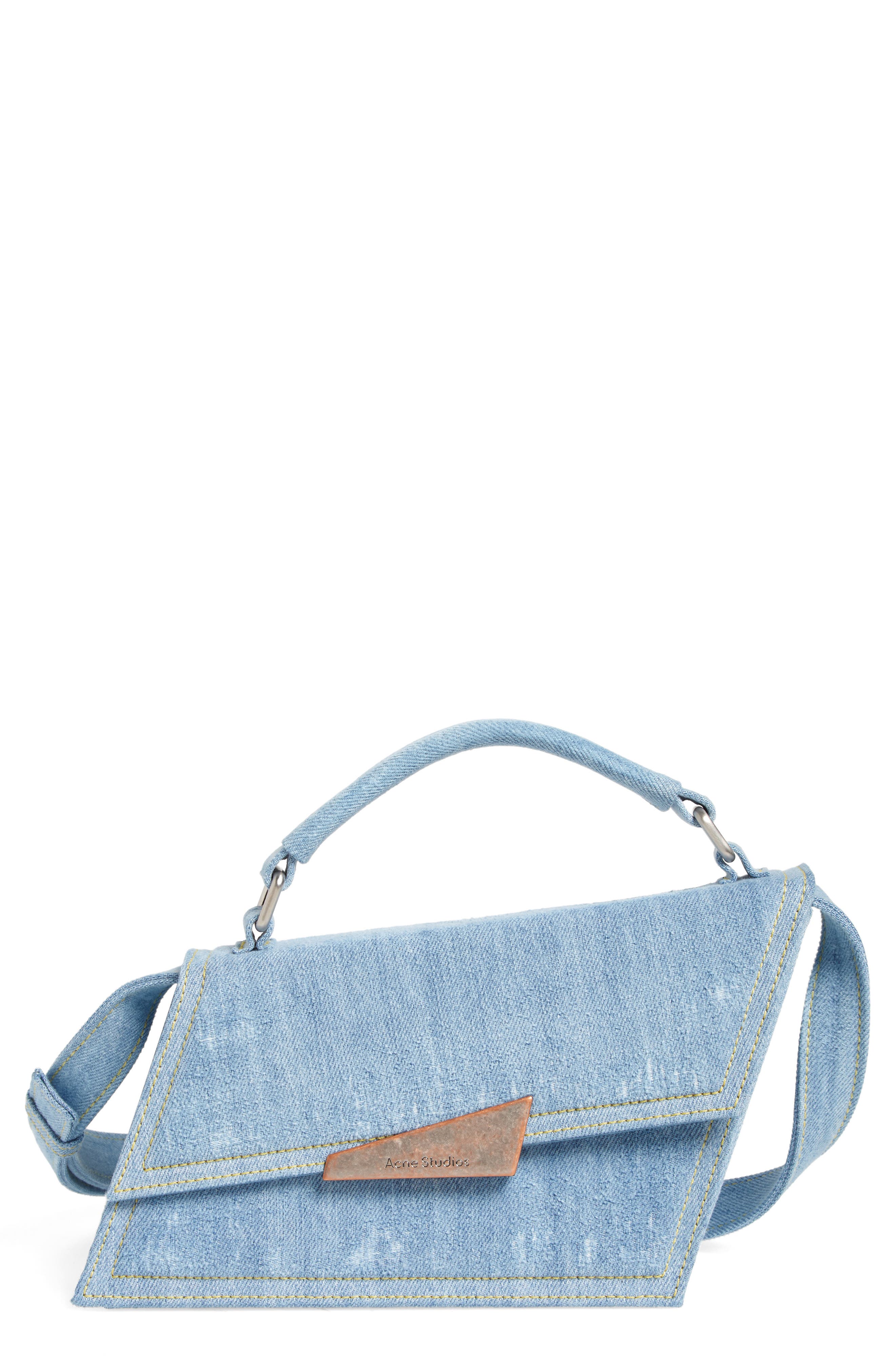 Acne Studios Mini Distortion Destroyed Denim Shoulder Bag, Main, color, 