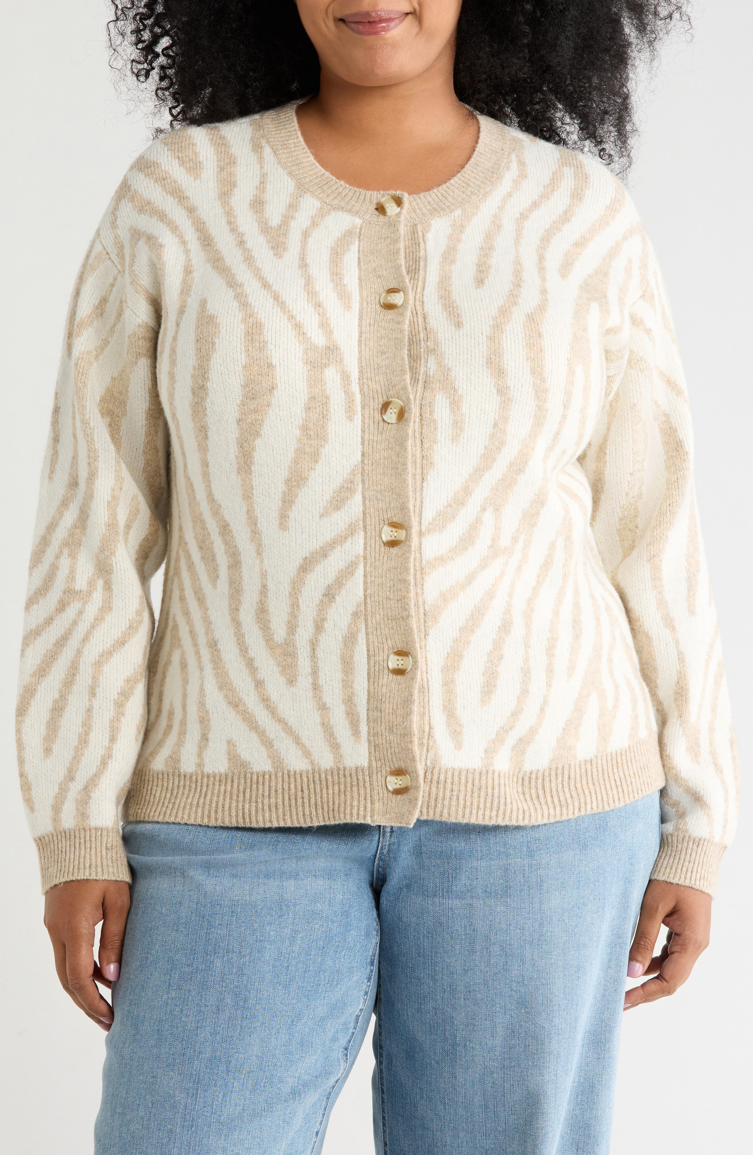 Zebra Print Crewneck Cardigan