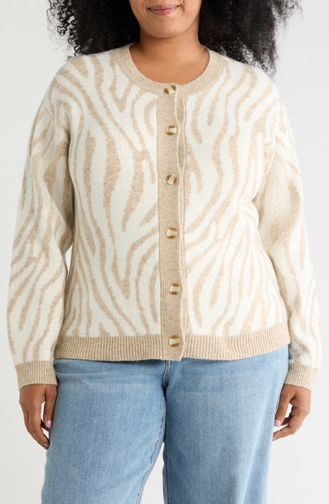 Zebra Print Crewneck Cardigan