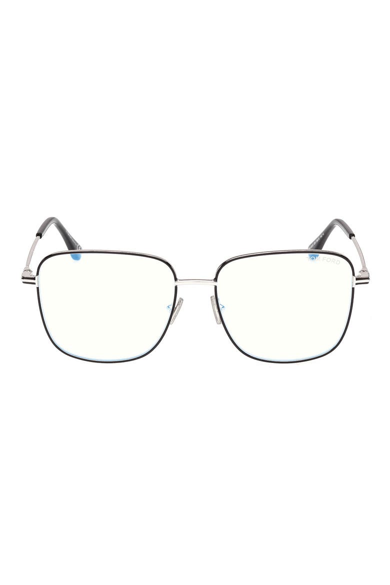 56mm Square Optical Glasses, Main, color, SHINY BLACK ENAMEL / PALLADIUM