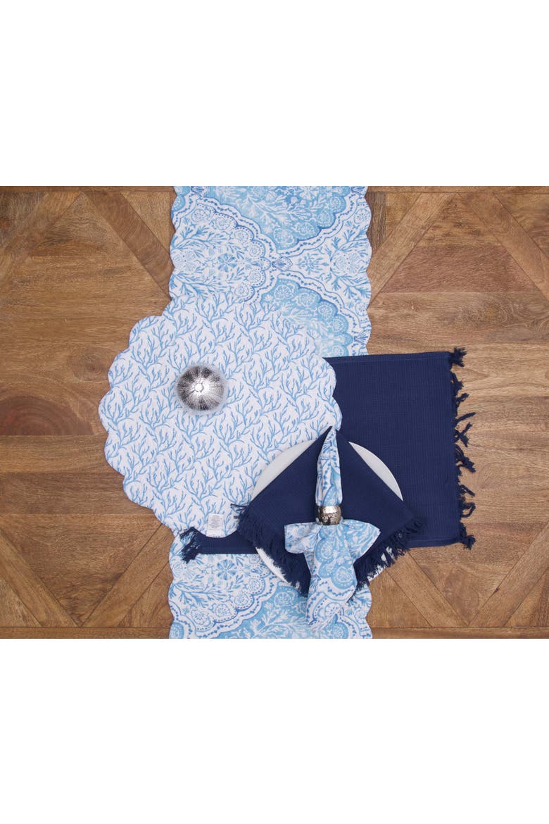 Chinoiserie Coast Reversible Graphic Print Machine Washable Hemstitch Napkins Set of 6, Alternate, color, Blue