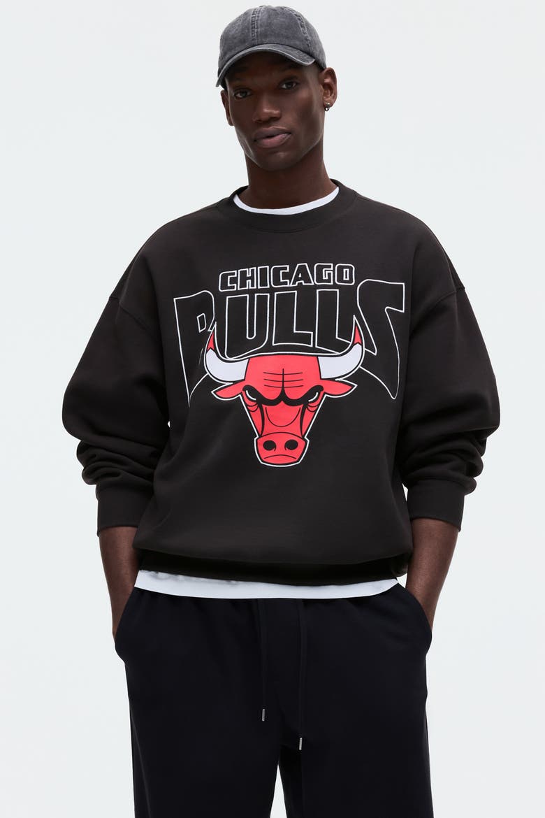 Oversized Fit Printed Sweatshirt, Main, color, Black/NBA