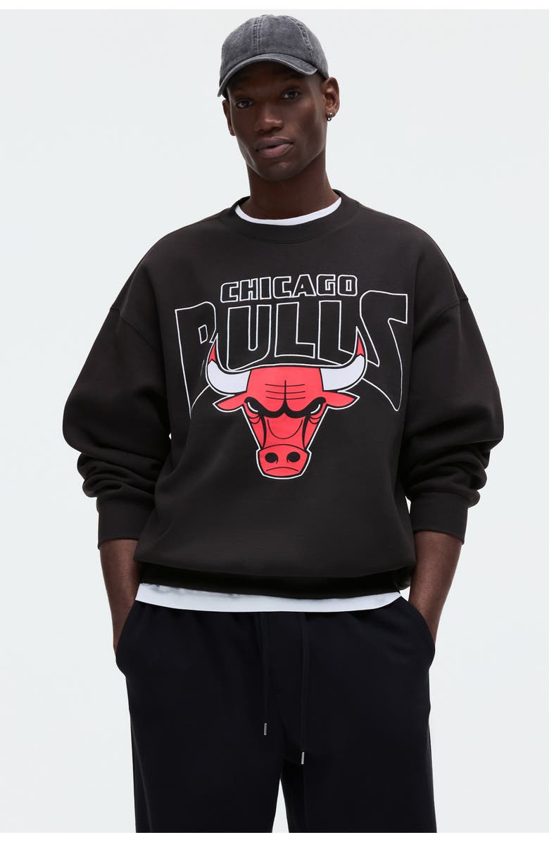 H&M Oversized Fit Printed Sweatshirt, Alternate, color, Black/Nba