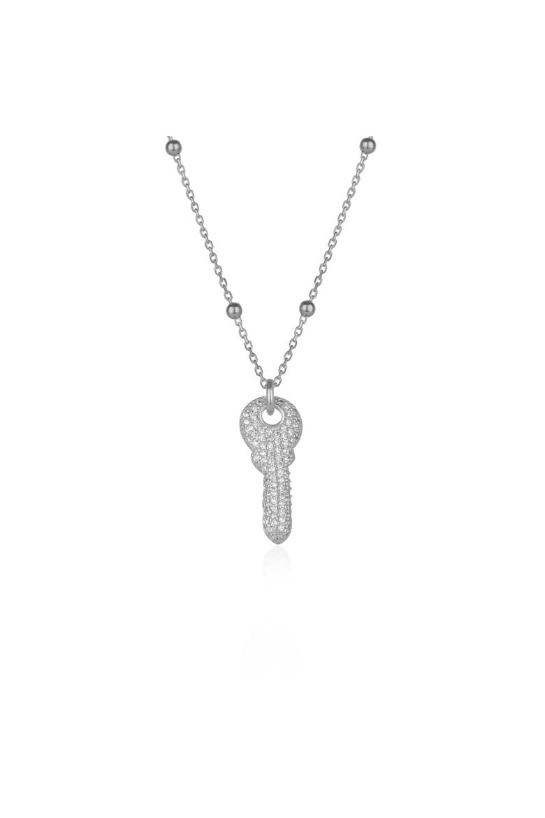 Key Pendant Necklace With Beaded Chain Sterling Silver, Main, color, Silver