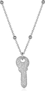 Spero London Key Pendant Necklace With Beaded Chain Sterling Silver