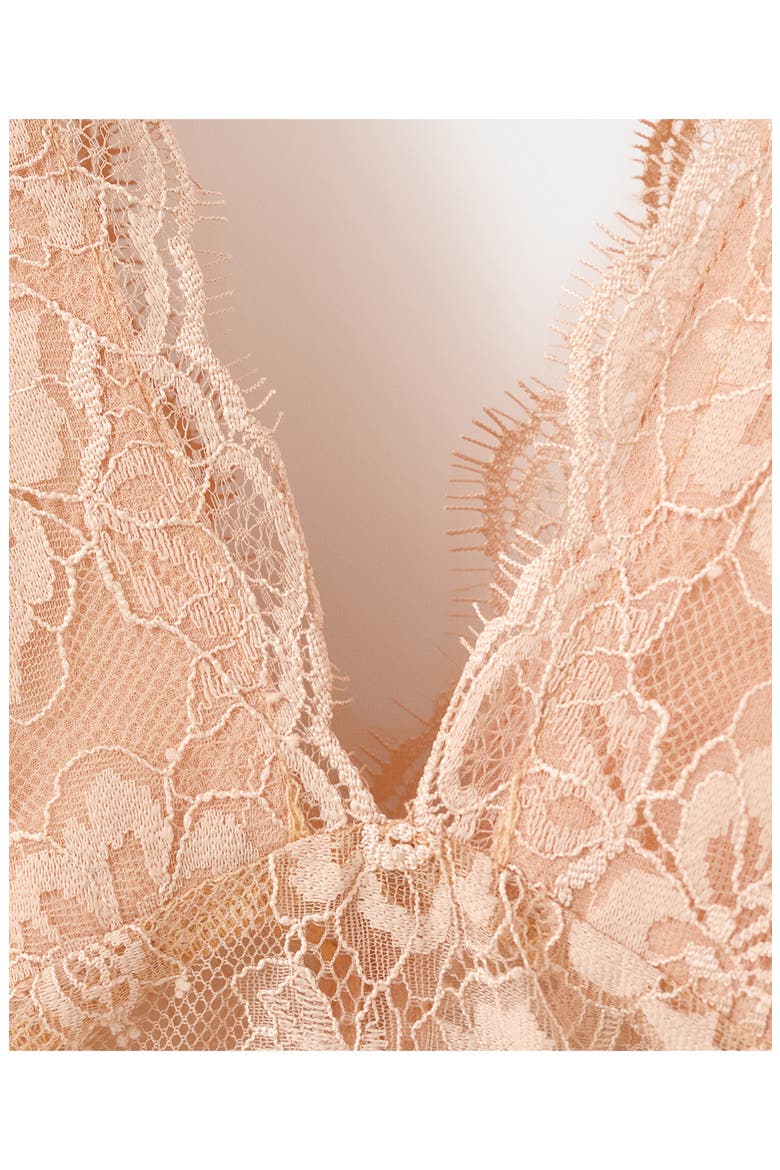 Amor Plunge Neck Ruffle Trim Lace Top, Alternate, color, LIGHT BEIGE