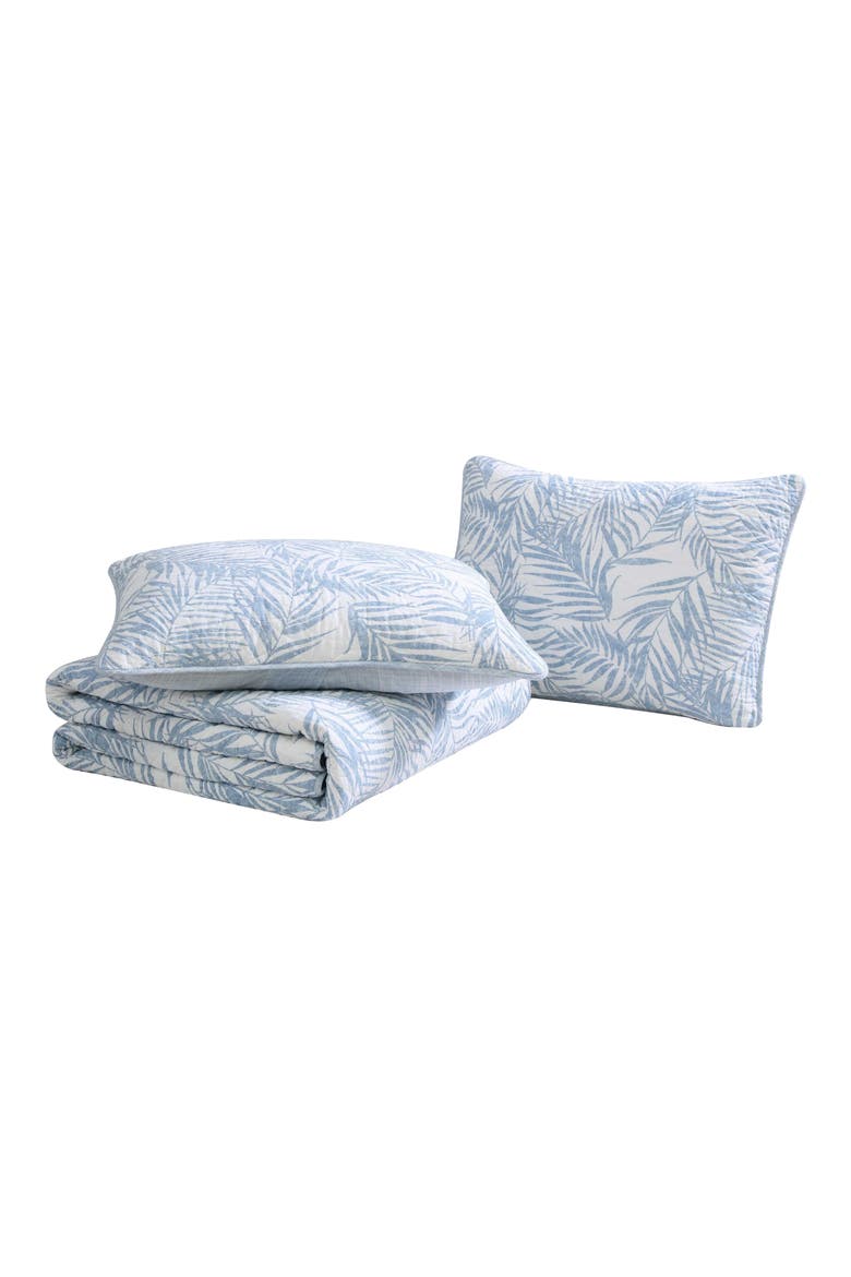 Palmday Cotton Quilt & Sham Set, Main, color, BLUE CANAL
