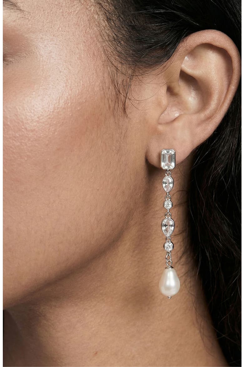 Gleaming Cubic Zirconia Linear Earrings, Alternate, color, SILVER