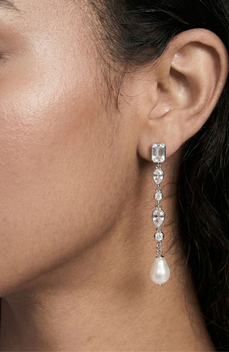 Ettika Gleaming Cubic Zirconia Linear Earrings, Alternate, color, Silver