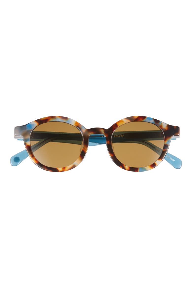 TV Party 44mm Polarized Round Sunglasses, Main, color, ICEBERG BLUE / BROWN / BROWN