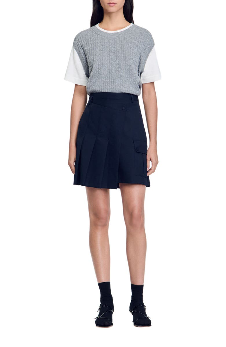 SANDRO Dual-material knit sweater, Alternate, color,