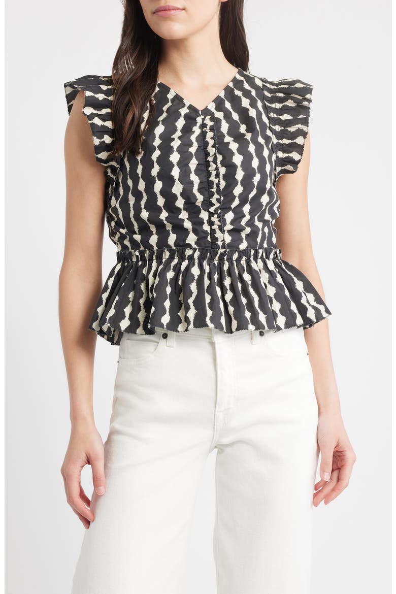 Cali Ikat Print Peplum Top, Main, color, PAINTED NOIR