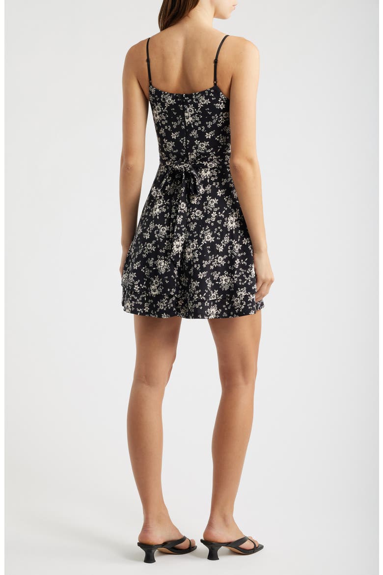 Floral Print Fit & Flare Mini Sundress, Alternate, color, BLACK / WHITE
