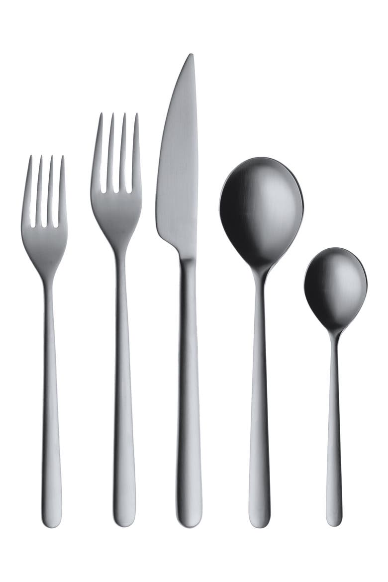 Linea Ice Flatware Set - 5 Pieces, Main, color, BRUSHED STAINLESS BLACK