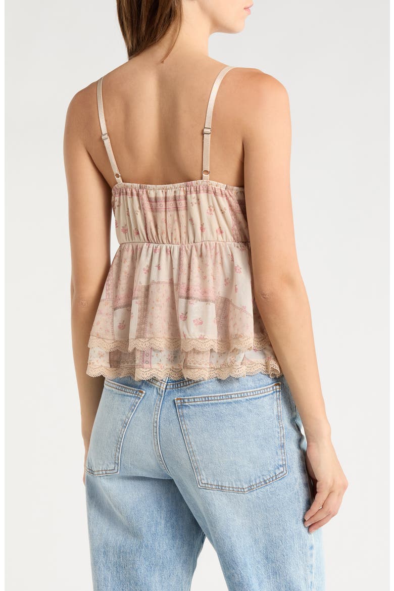 Lace Trim Tiered Babydoll Camisole, Alternate, color, TAN COMBO