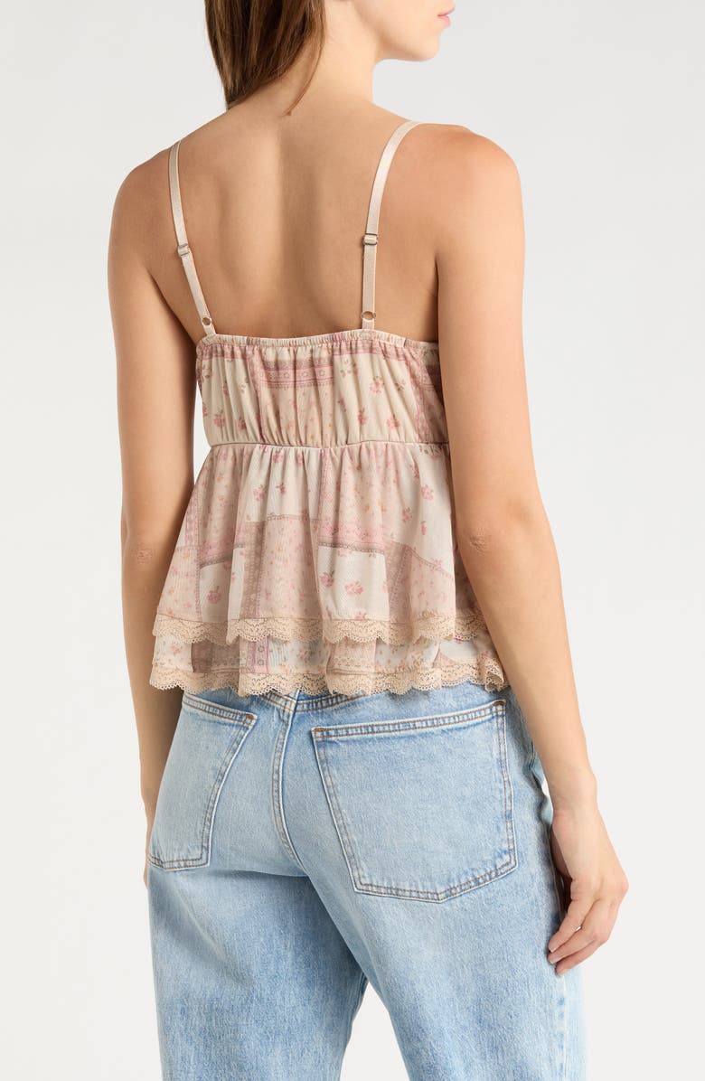 Madden Girl Lace Trim Tiered Babydoll Camisole, Alternate, color, Tan Combo