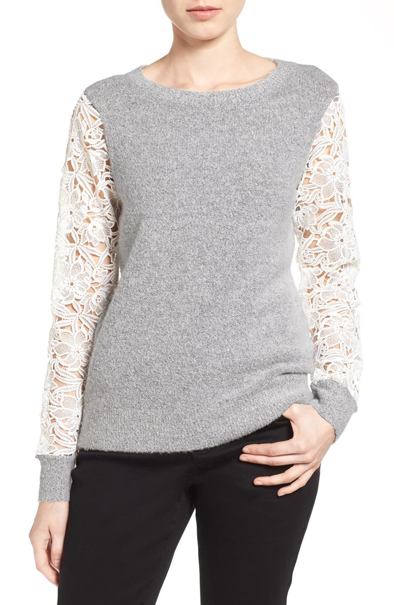 Halogen<sup>®</sup> Lace Detail Crewneck Sweater, Main, color, 