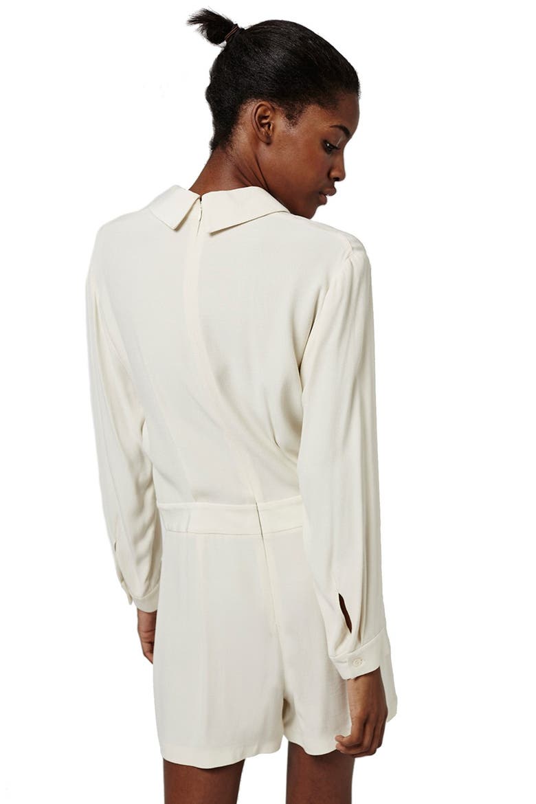 Lace-Up Long Sleeve Romper, Alternate, color, CREAM