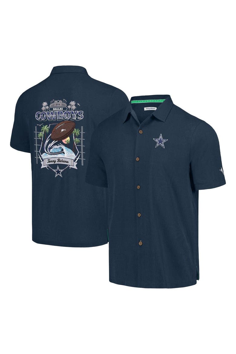Men's Tommy Bahama Navy Dallas Cowboys Tidal Kickoff Camp Button-Up Shirt, Main, color, Navy