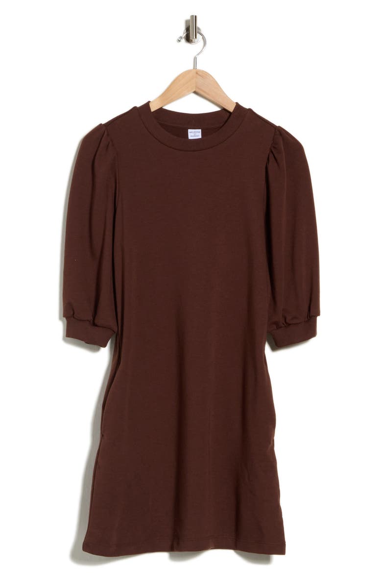 Puff Sleeve Sweatshirt Minidress, Alternate, color, BROWN CHICORY