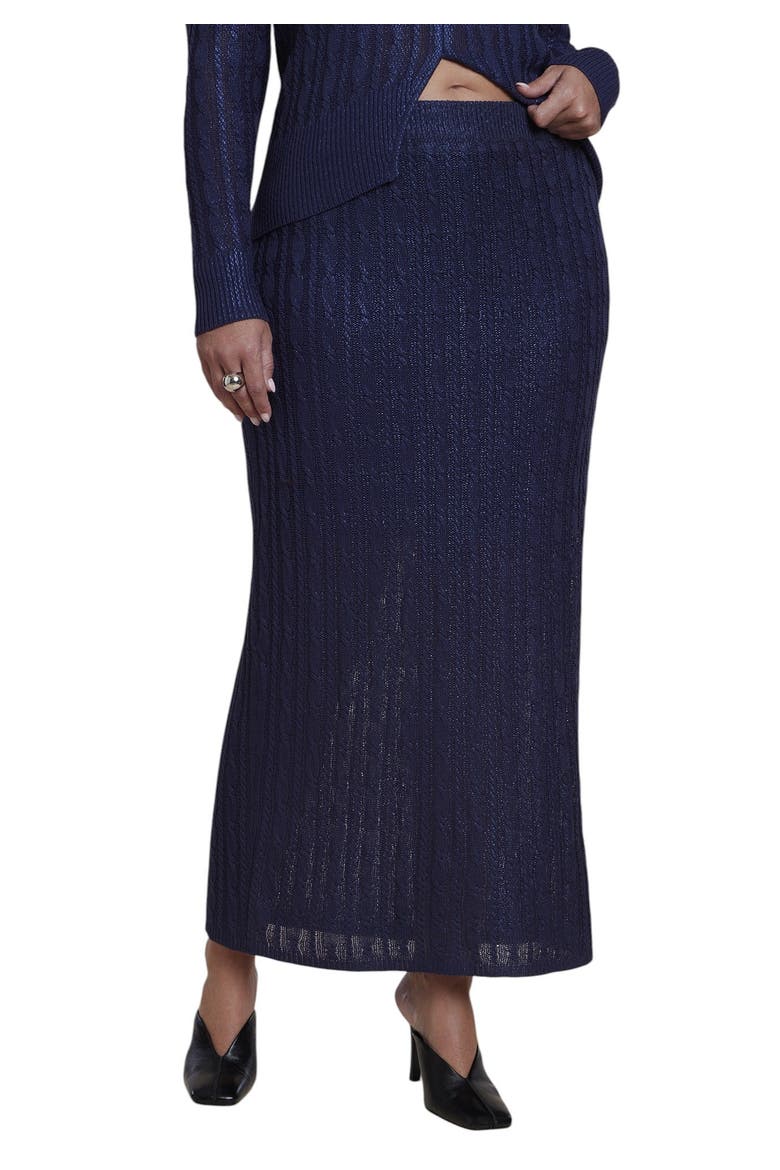 Metallic Knit Maxi Skirt (plus), Main, color, NAVY
