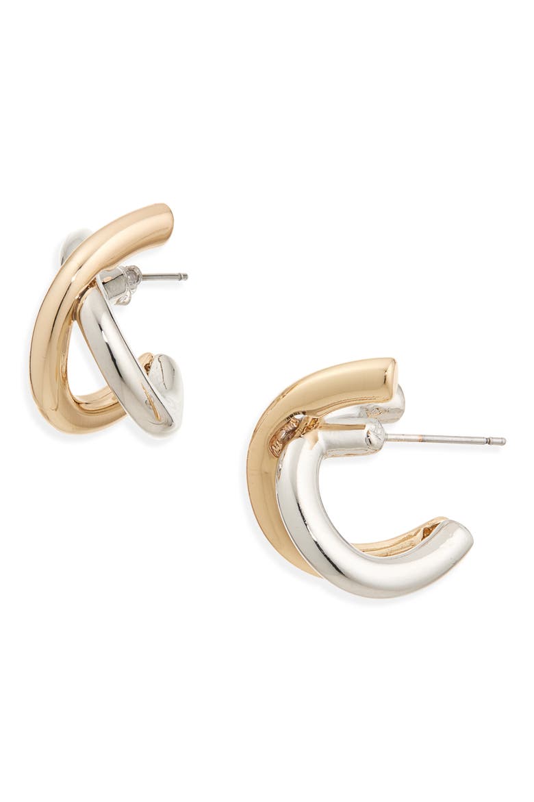 Two-Tone Crisscross Hoop Earrings, Main, color, TWO TONE