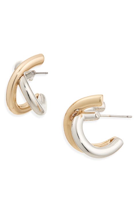 Two-Tone Crisscross Hoop Earrings