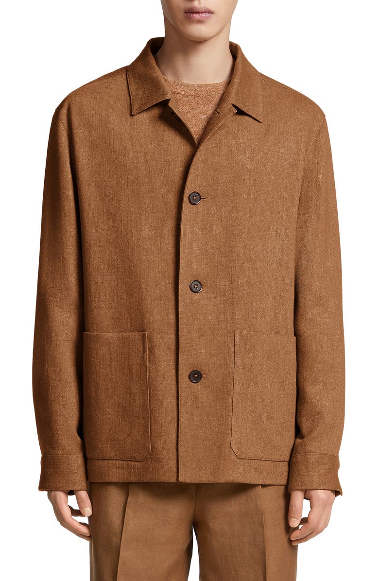 ZEGNA Silk & Linen Blend Chore Jacket, Main, color, 
