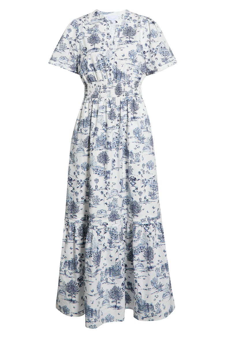 Lara Floral Print A-Line Dress, Alternate, color, WHITE-BLUE-MULTI