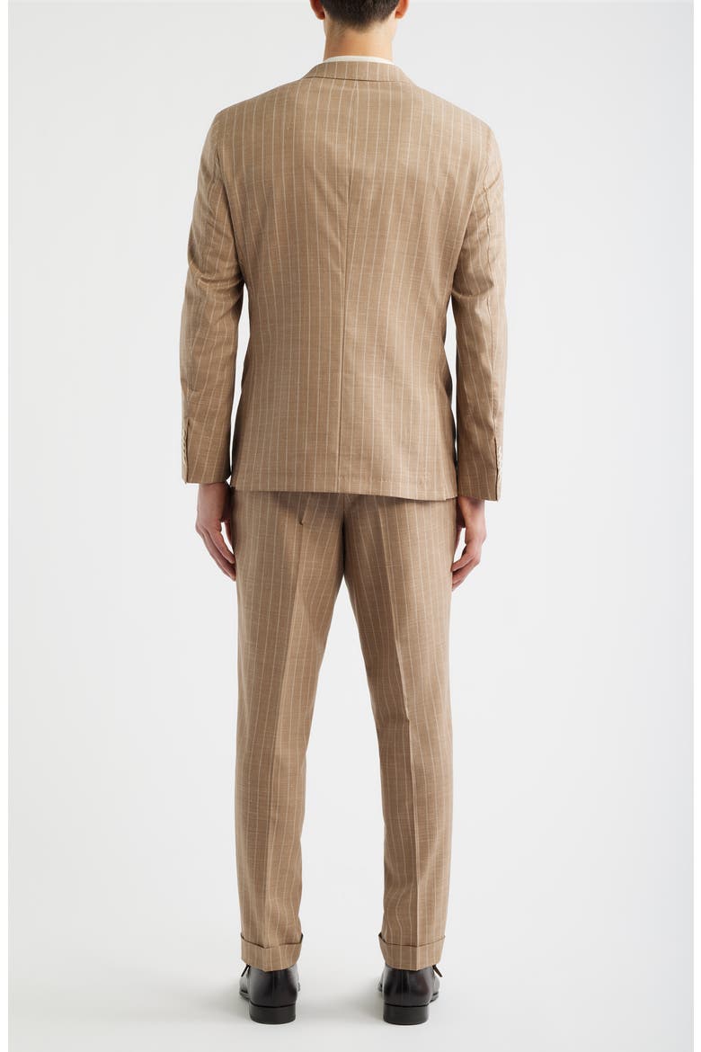 Heston Slim Fit Pinstripe Wool Blend Double Breasted Suit, Alternate, color, MEDIUM BEIGE