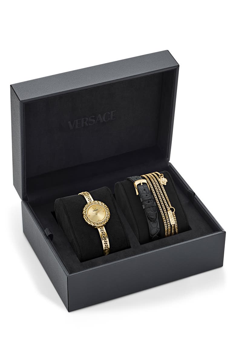 Versace Greca Pendant Bracelet Watch Set, 28mm, Alternate, color, Ip Yellow Gold