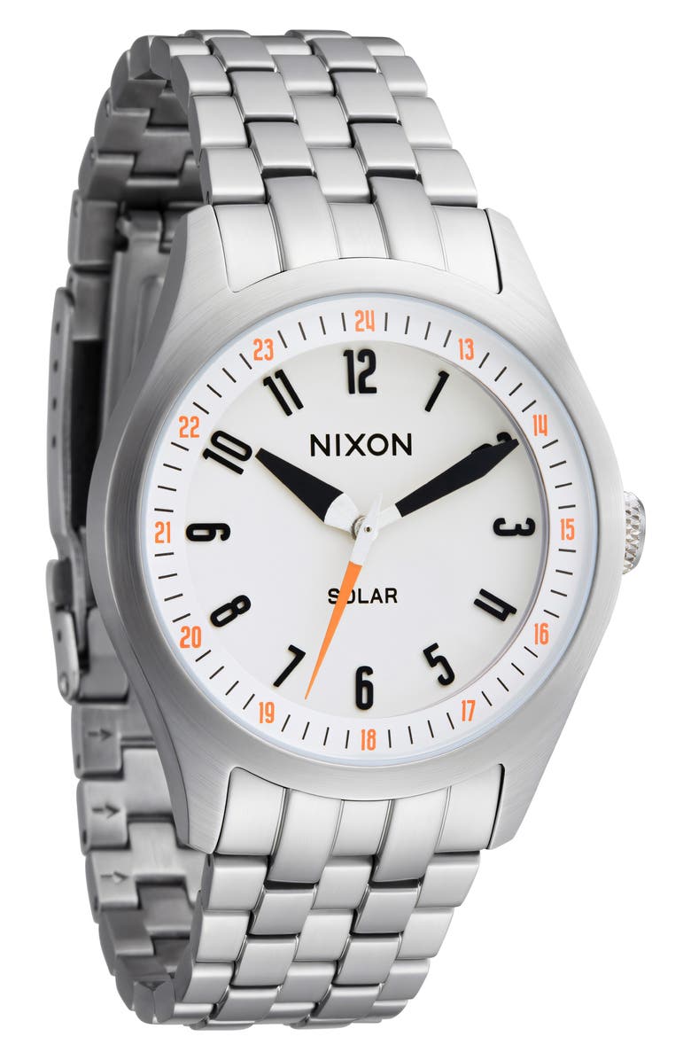 Nixon Echo Solar Automatic Bracelet Watch, 38mm, Main, color, Silver / Cloud Dancer