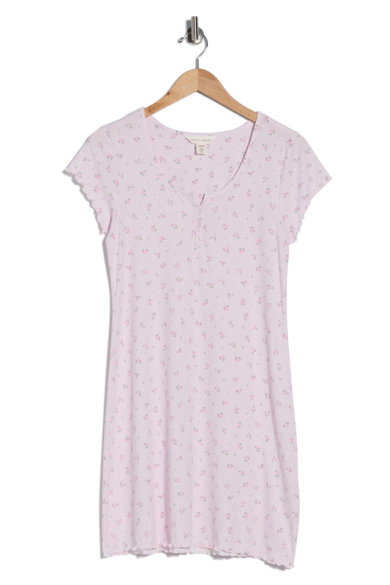 Ribbed Short Sleeve Nightgown, Alternate, color, PINK ROSES