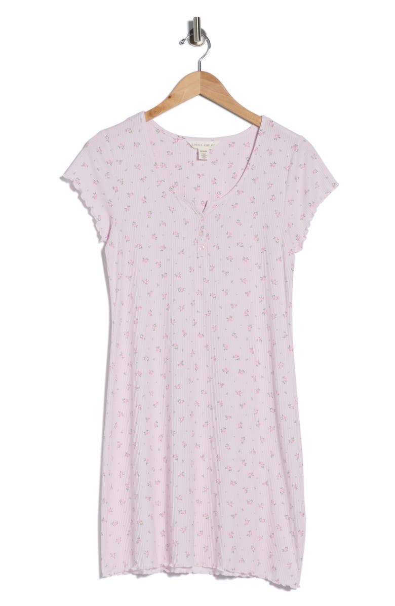 Laura Ashley Ribbed Short Sleeve Nightgown, Main, color, Pink Roses