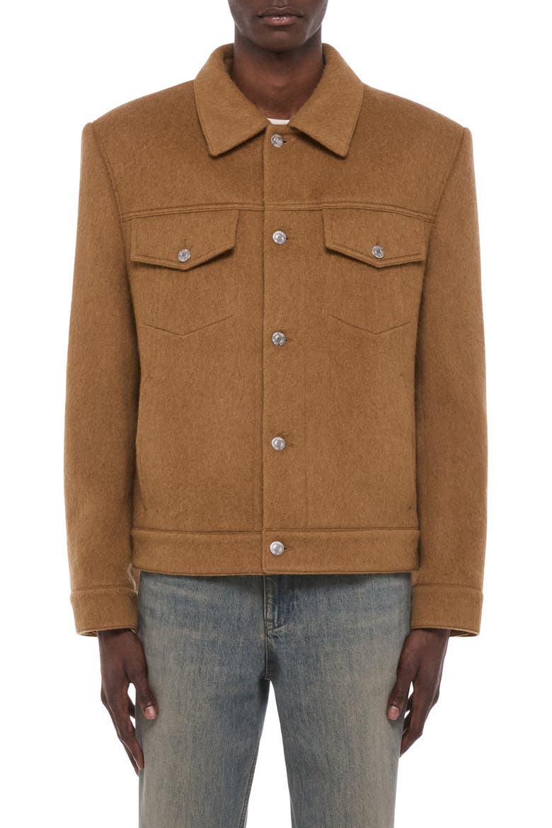 Recycled Wool Blend Trucker Jacket, Main, color, DARK CAMEL