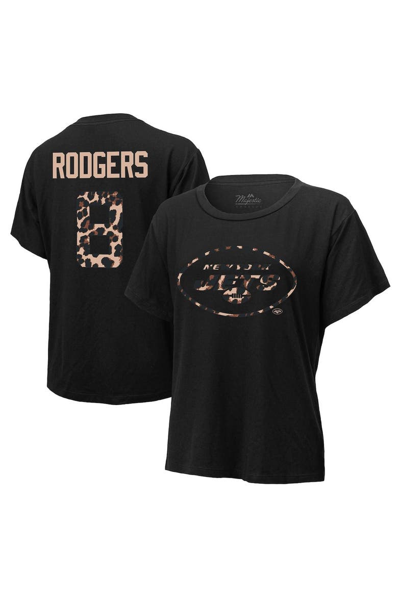 Women's Majestic Threads Aaron Rodgers Black New York Jets Leopard Player Name & Number T-Shirt, Main, color, Black